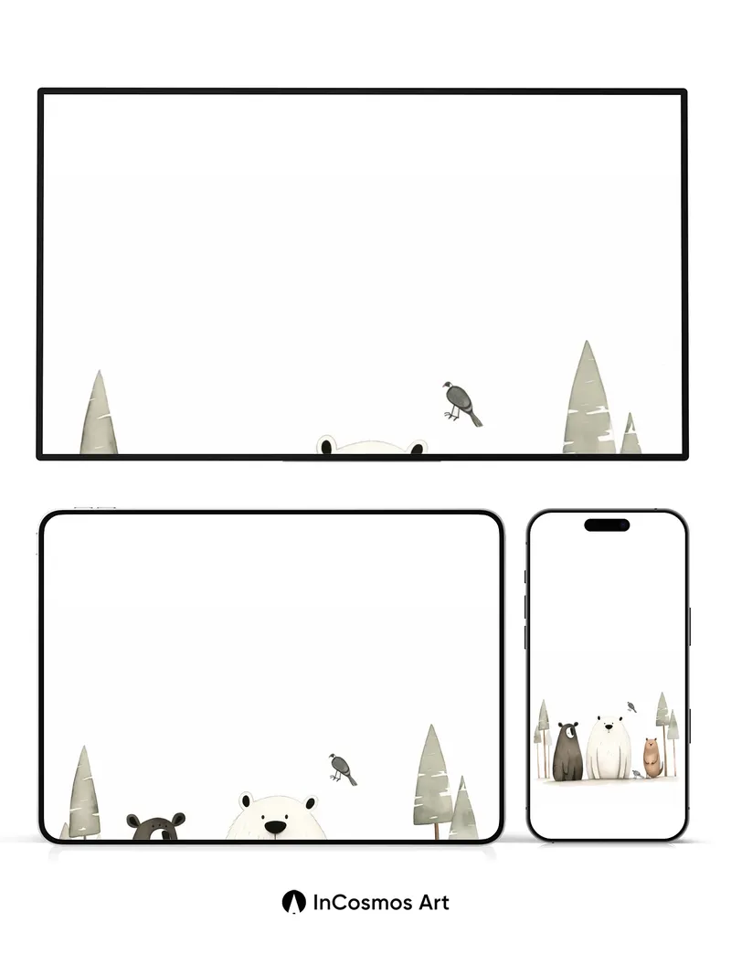 Whispering Forest Wallpaper with Bear Trio