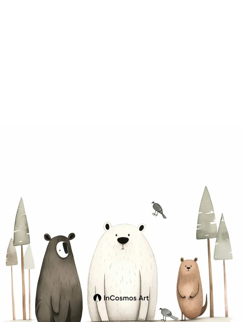 Whispering Forest Wallpaper with Bear Trio