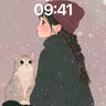 Snowfall Hush Wallpaper with Feline Companion wallpaper for iPhone, iPad & Mac