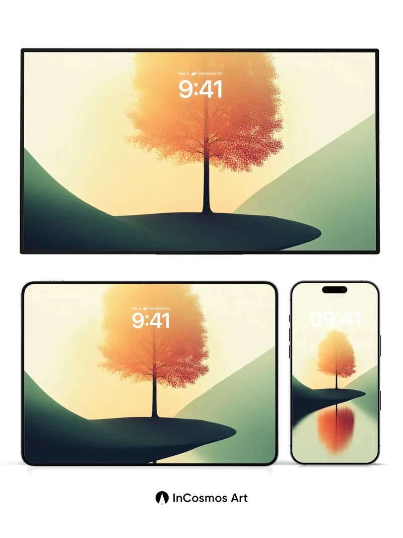 Serenity Tree Wallpaper with Mirror Lake