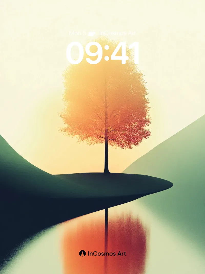 Serenity Tree Wallpaper with Mirror Lake