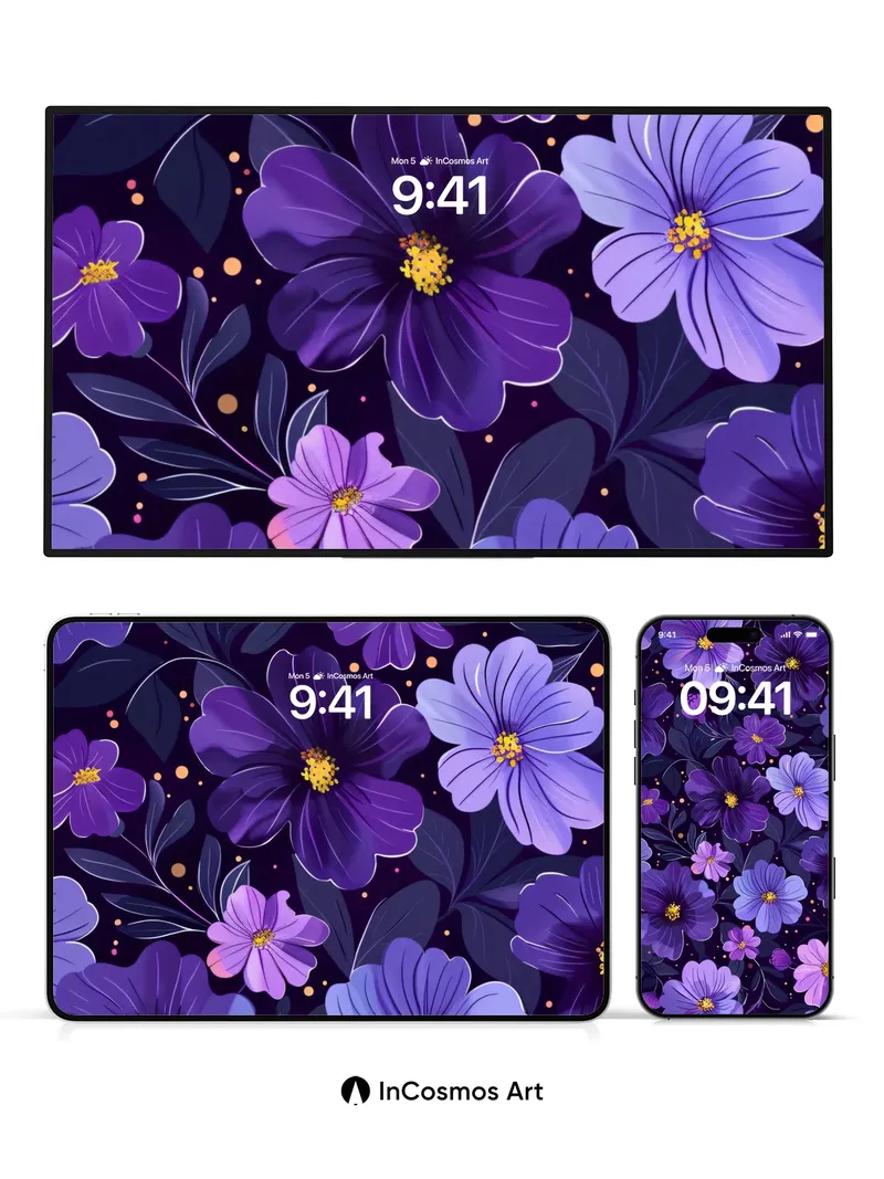 Nocturnal Bloom Wallpaper with Celestial Dots