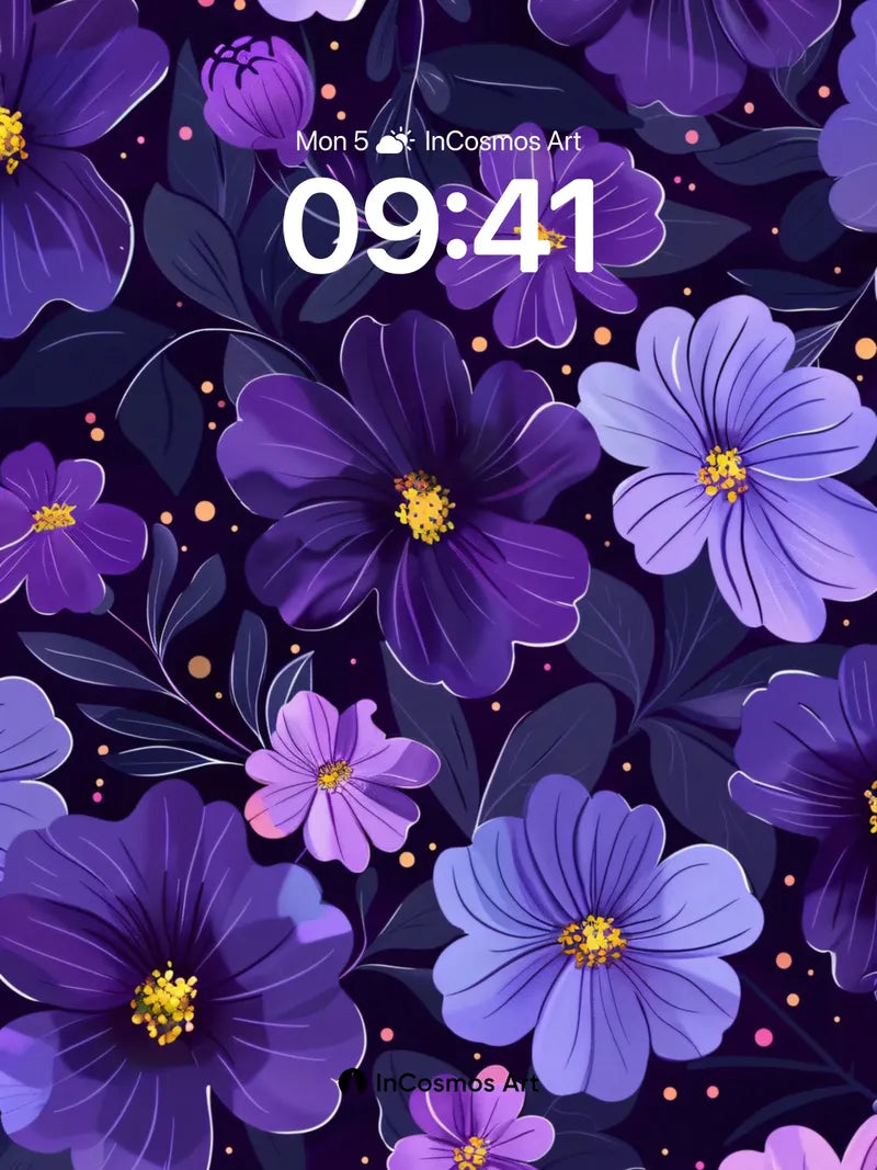 Nocturnal Bloom Wallpaper with Celestial Dots