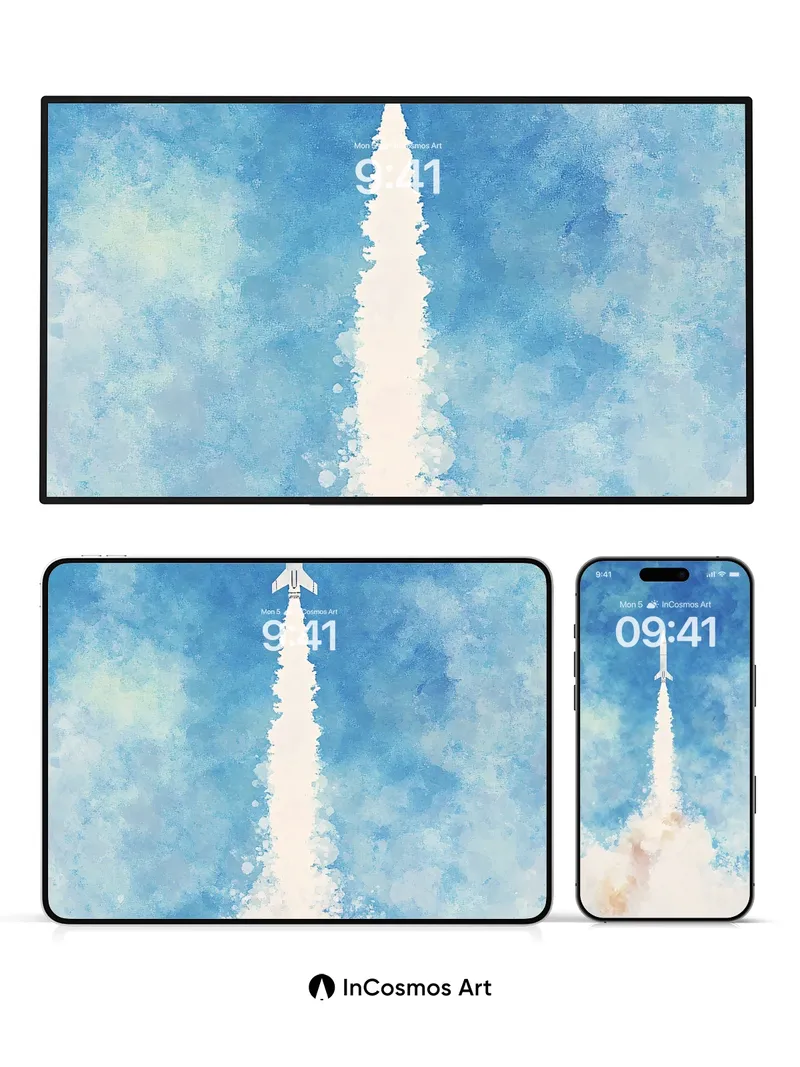 Ascendant Rocket Wallpaper with Watercolor Sky