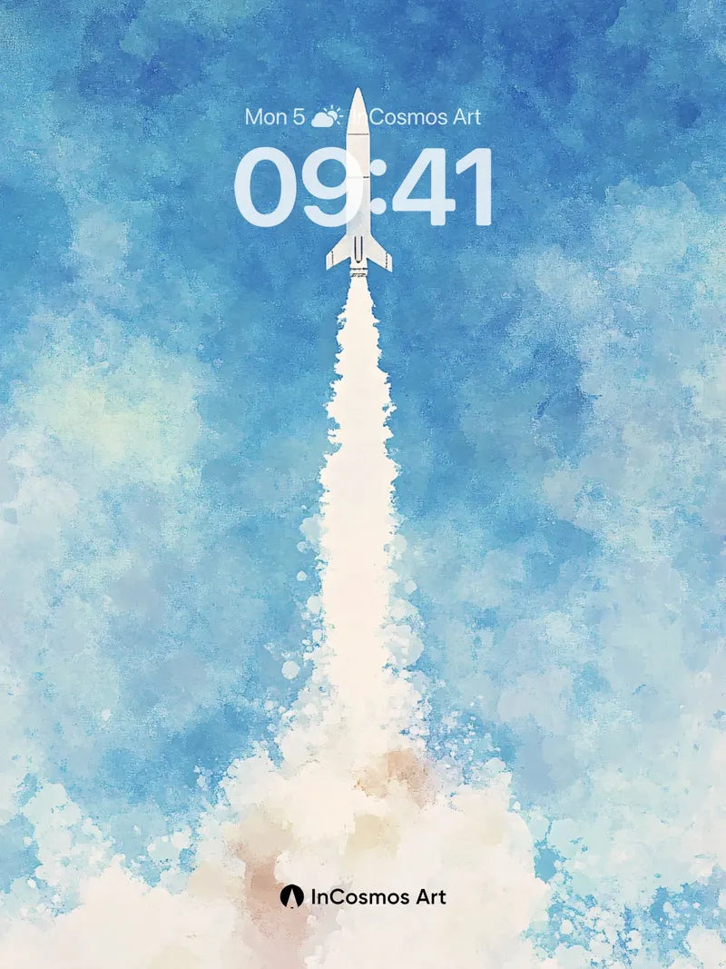 Ascendant Rocket Wallpaper with Watercolor Sky