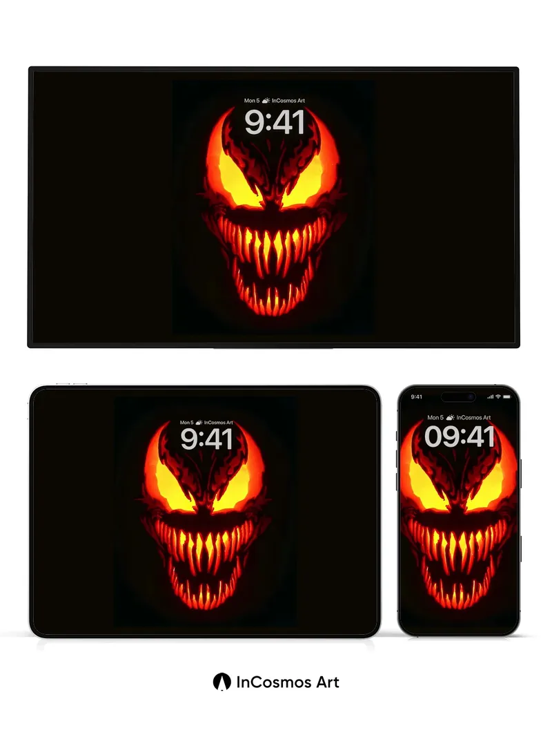 Fiery Venom Wallpaper with Glowing Teeth