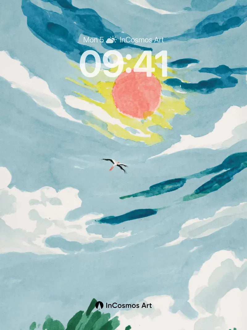 Sunlit Skyline Wallpaper with Soaring Bird