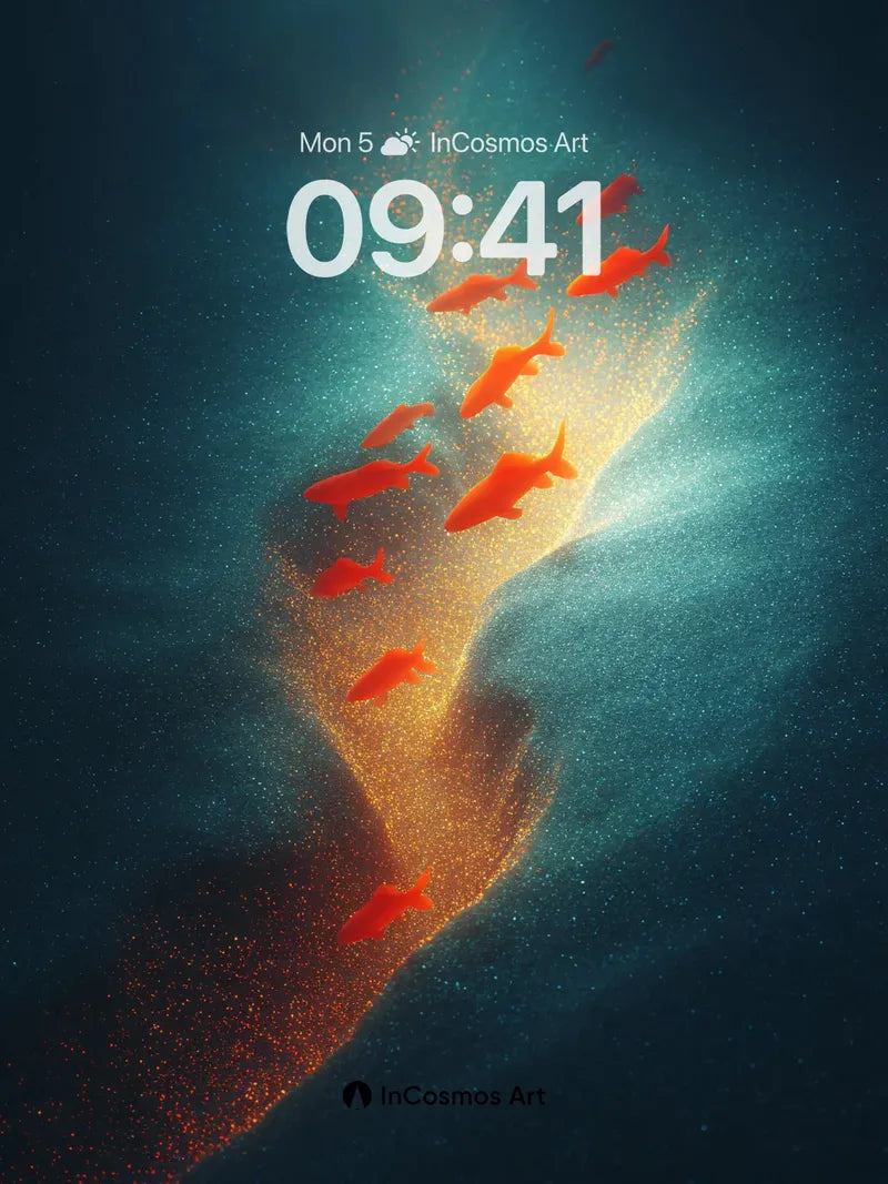 Golden Dust Trail Wallpaper with Swimming Fish wallpaper for iPhone, iPad & Mac