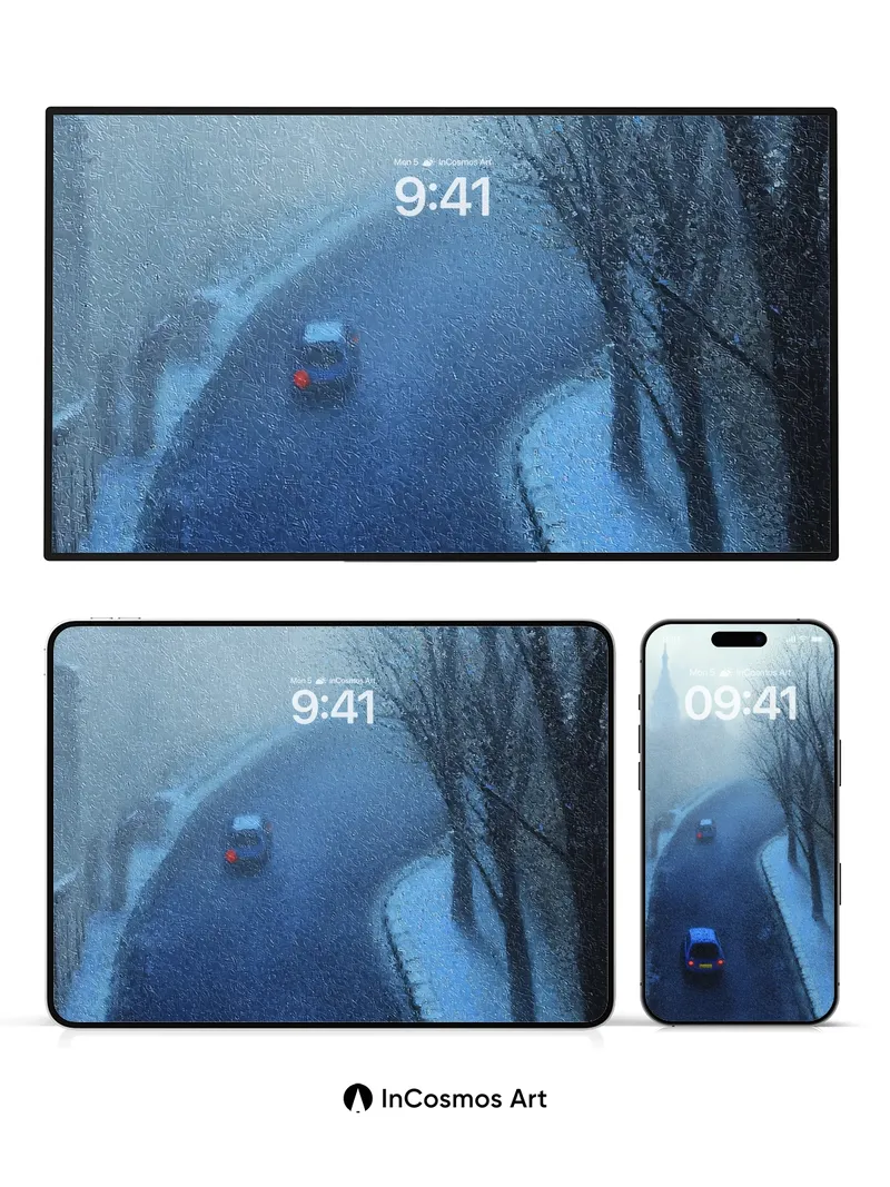 Fogbound Road Wallpaper with Snowfall Echo