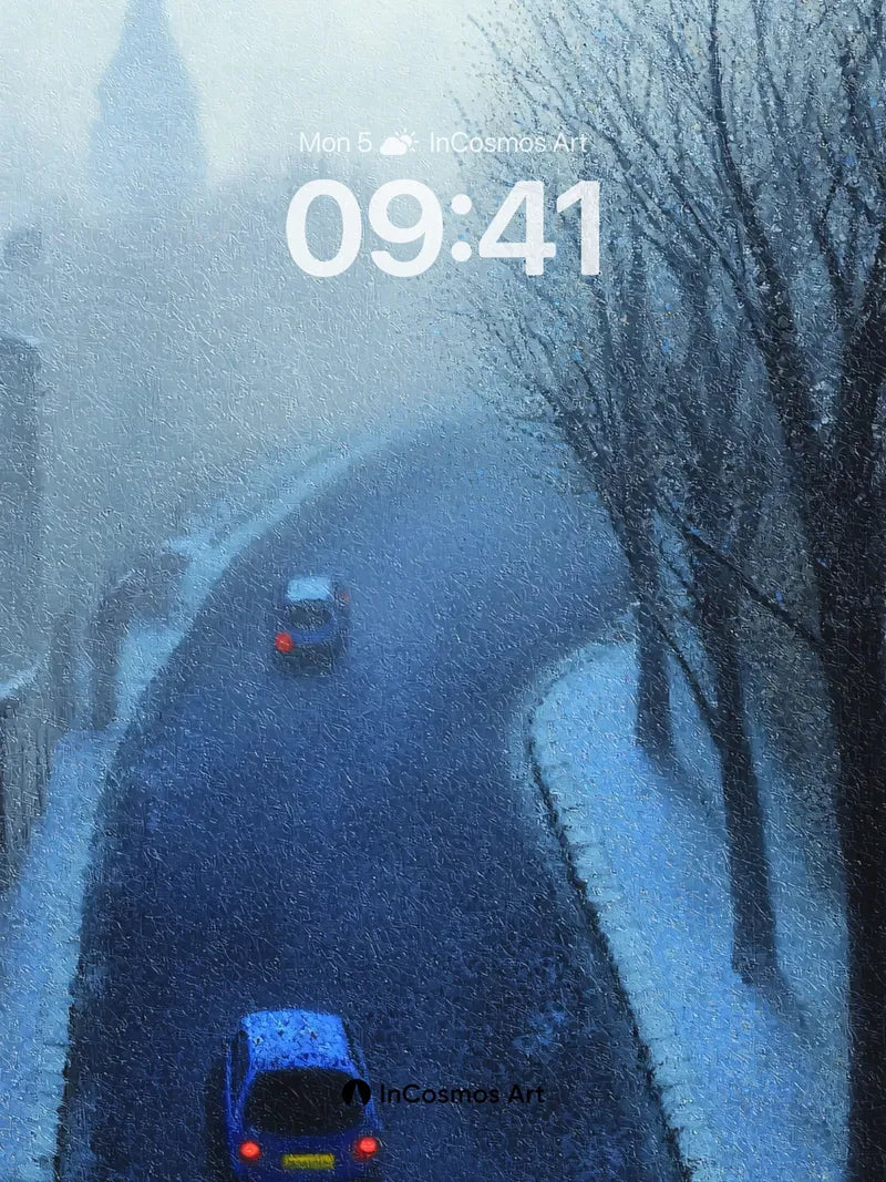 Fogbound Road Wallpaper with Snowfall Echo