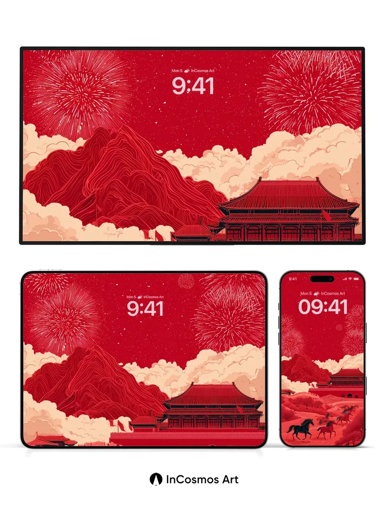 Crimson Reverie Wallpaper with Firework Canopy