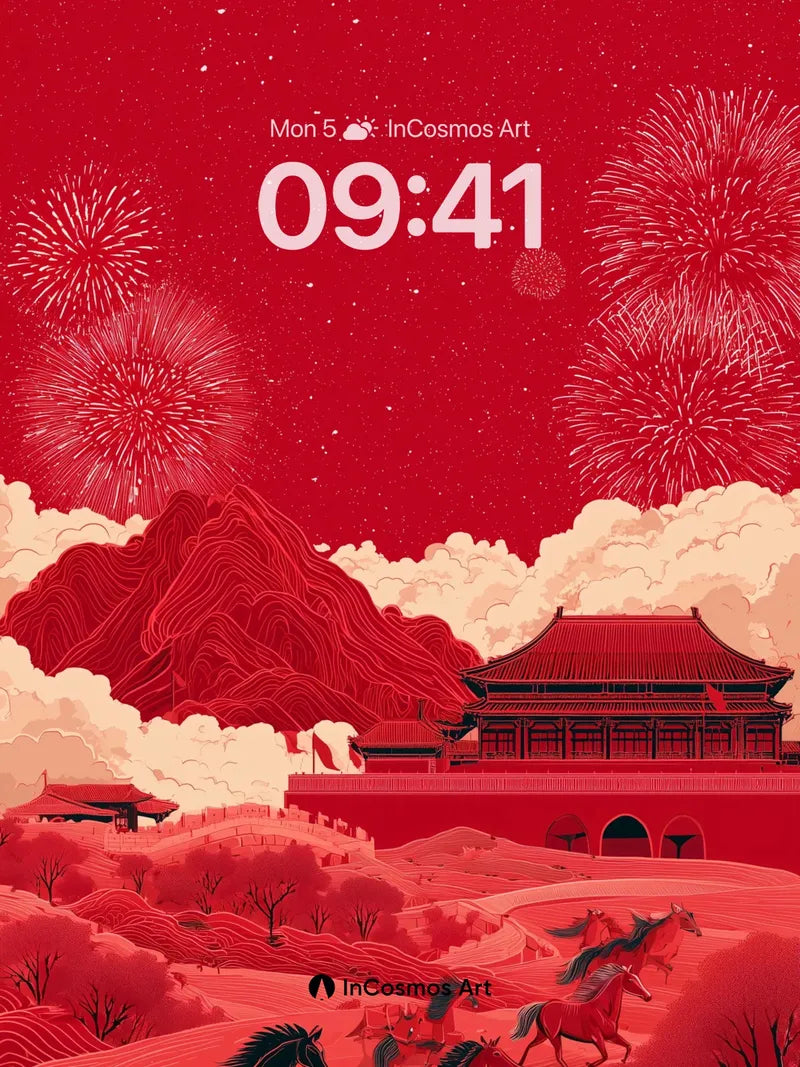 Crimson Reverie Wallpaper with Firework Canopy