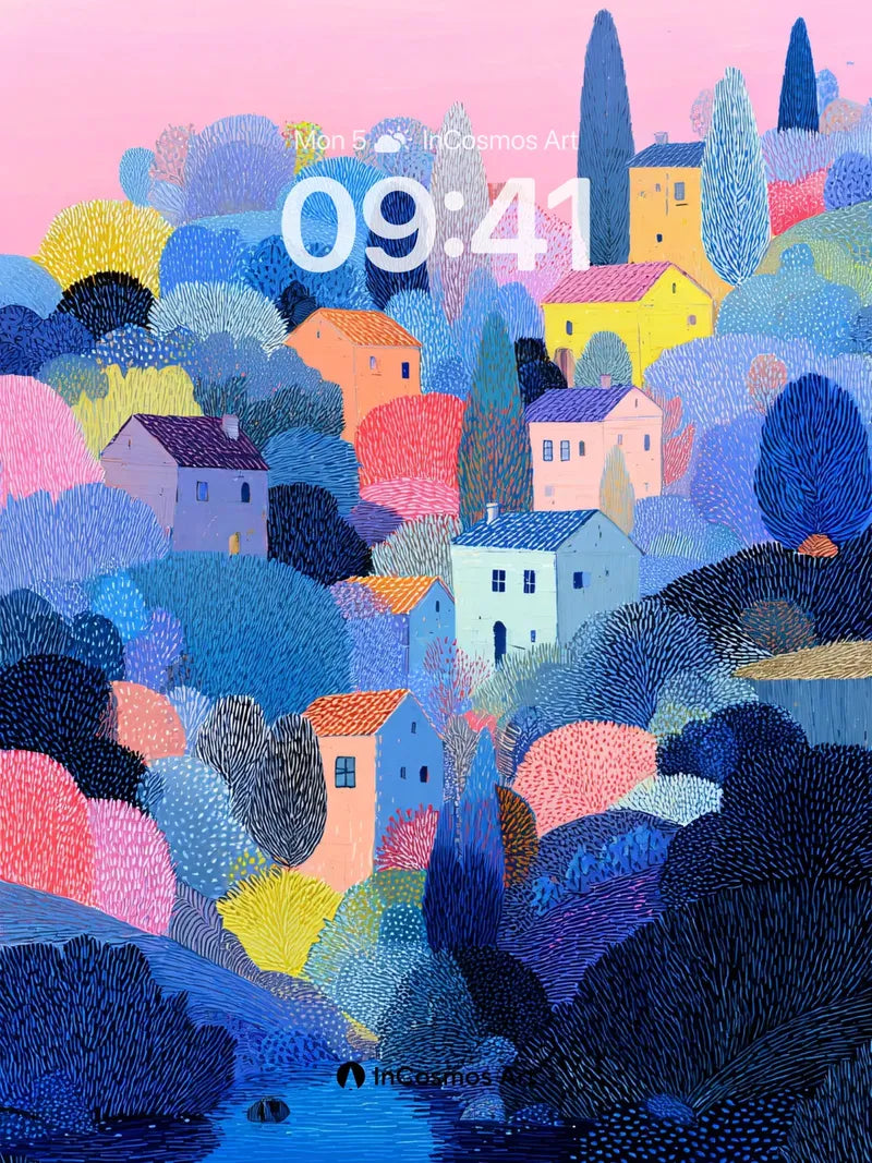 Whispering Village Wallpaper in Pastel Haze wallpaper for iPhone, iPad & Mac