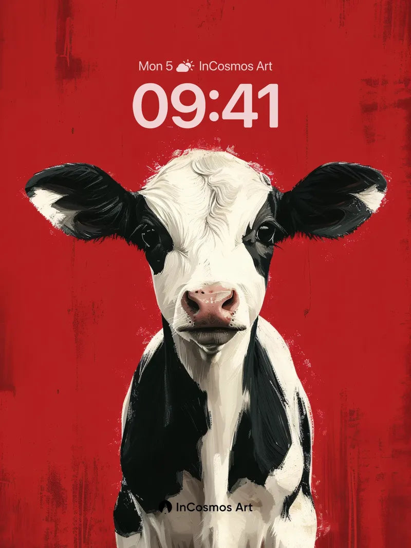 Staring Cow Wallpaper with Crimson Depth wallpaper for iPhone, iPad & Mac