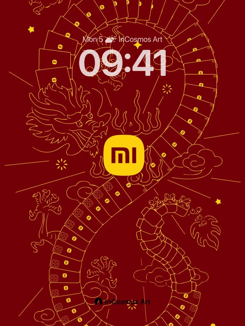 Fiery Dragon Spiral Wallpaper with Golden Symbol
