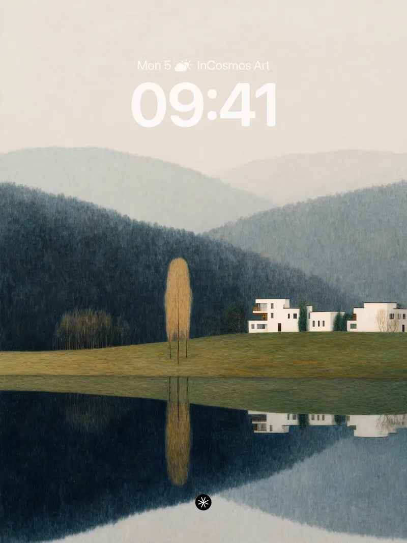 Serene Lake Reflection Wallpaper with Misty Hills wallpaper for iPhone, iPad & Mac