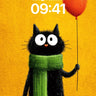 Whimsical Feline Wallpaper with Floating Balloon wallpaper for iPhone, iPad & Mac