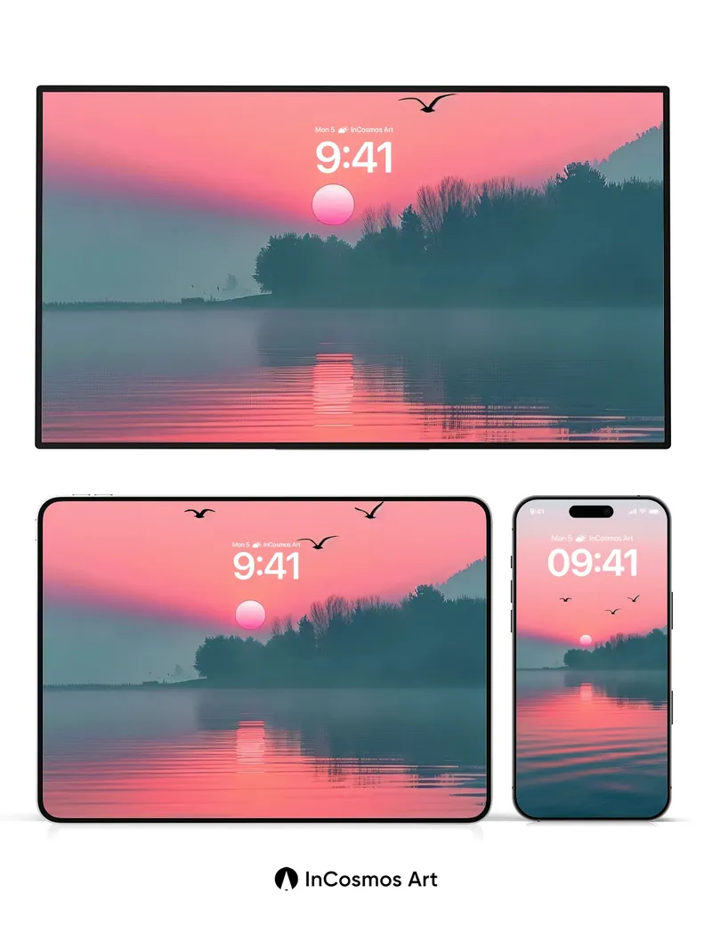 Crimson Horizon Wallpaper with Flying Silhouettes