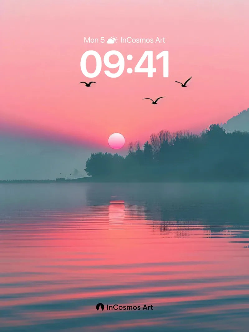 Crimson Horizon Wallpaper with Flying Silhouettes