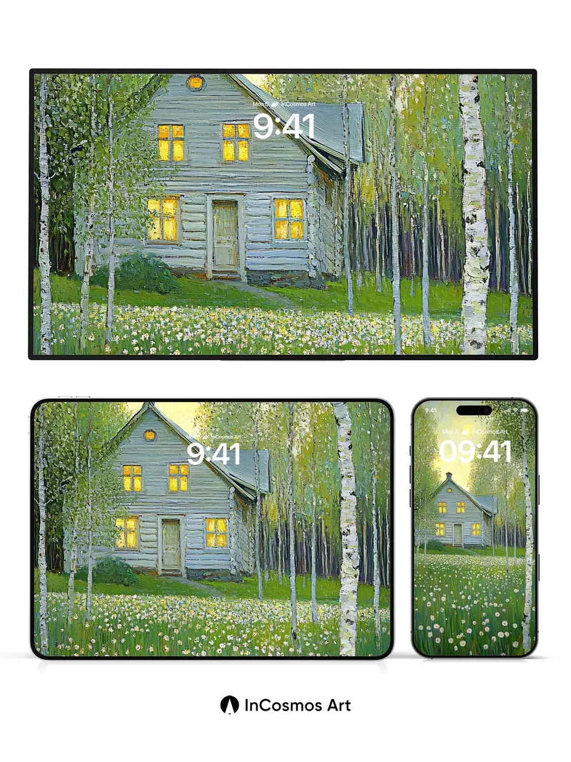 Golden Hush Wallpaper with Birch Whispers