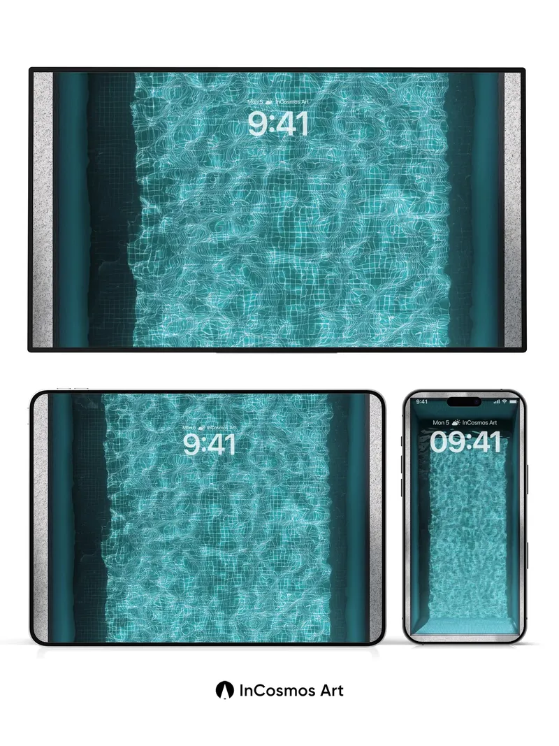 Serene Aqua Grid Wallpaper with Light Weave