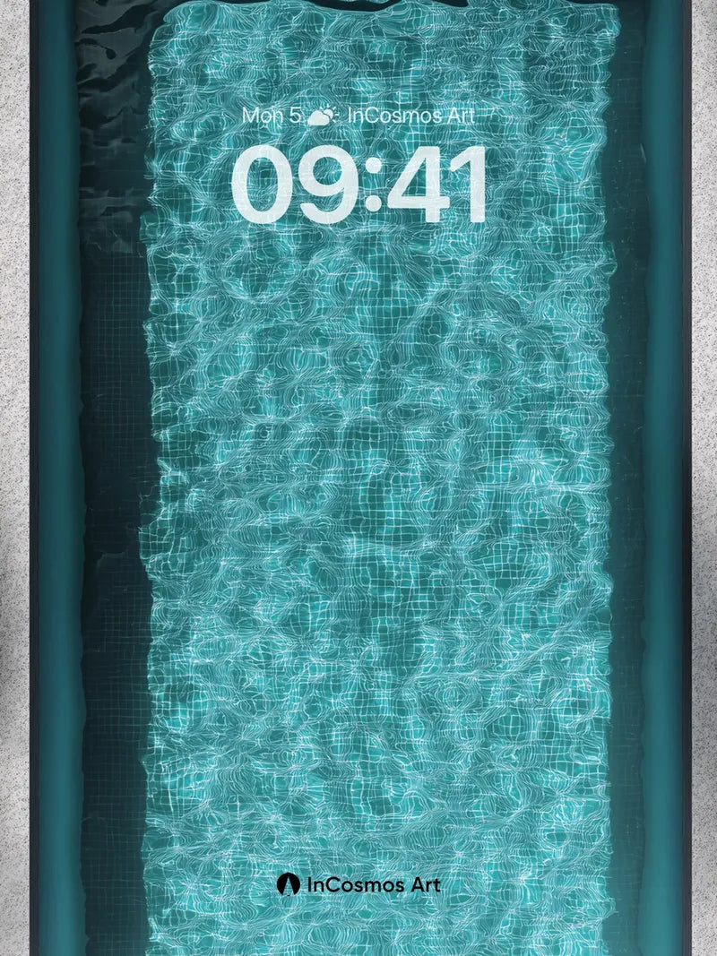 Serene Aqua Grid Wallpaper with Light Weave