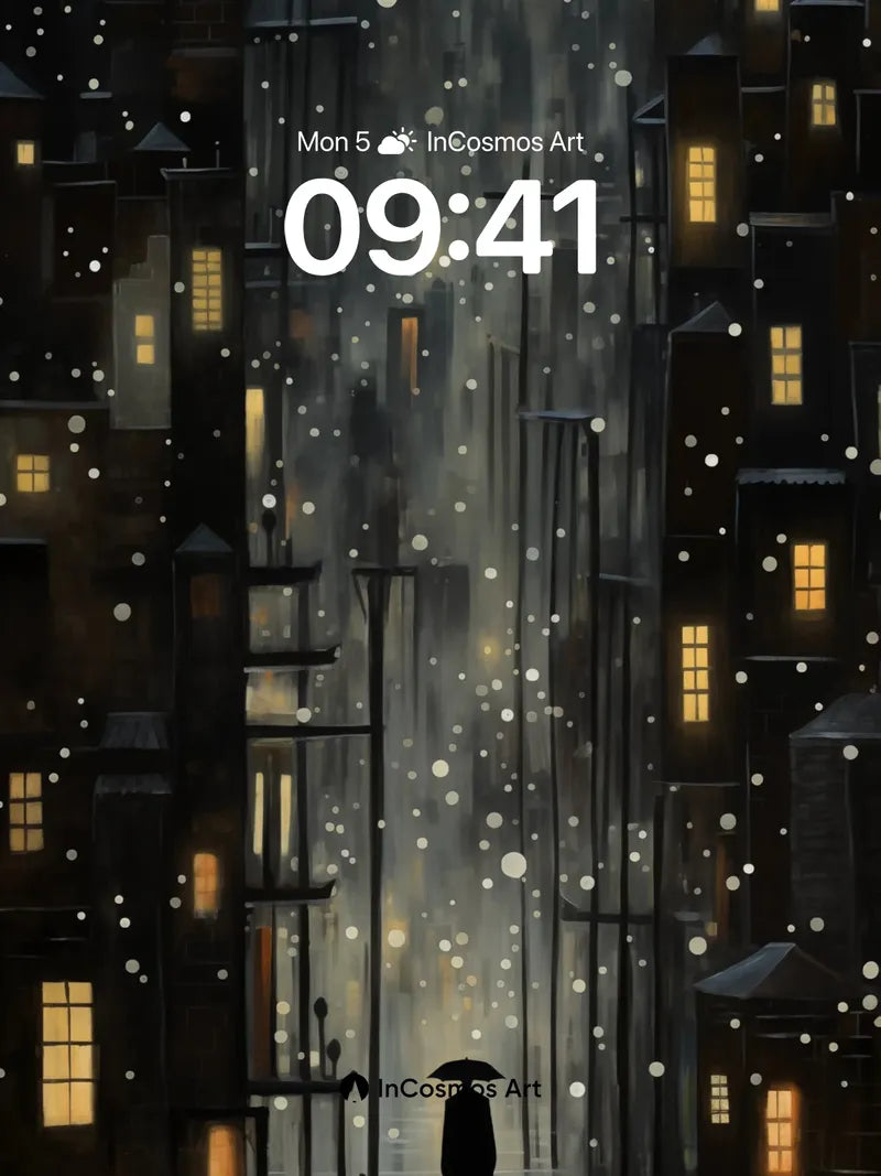 Lonely Rainfall Wallpaper with Floating Lights