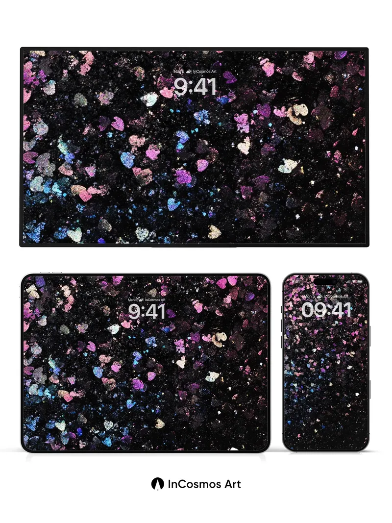 Cosmic Heart Dust Wallpaper with Iridescent Sparkle