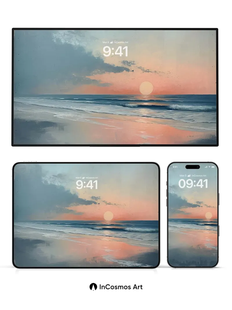 Serenity Sunset Wallpaper with Reflective Tides