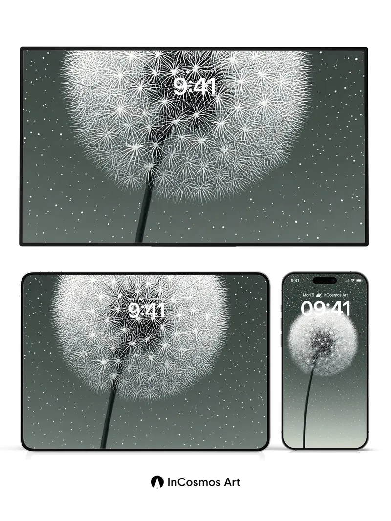 Stellar Dandelion Wallpaper with Cosmic Seeds