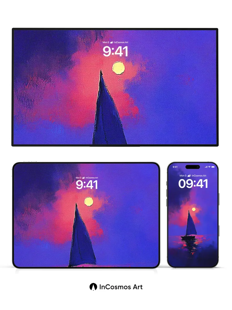 Midnight Sail Wallpaper with Celestial Glow