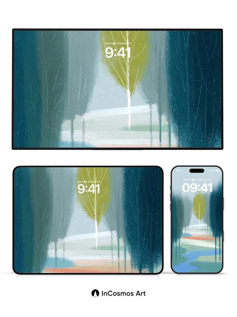 Whispering Canopy Wallpaper with Solitary Gold Tree