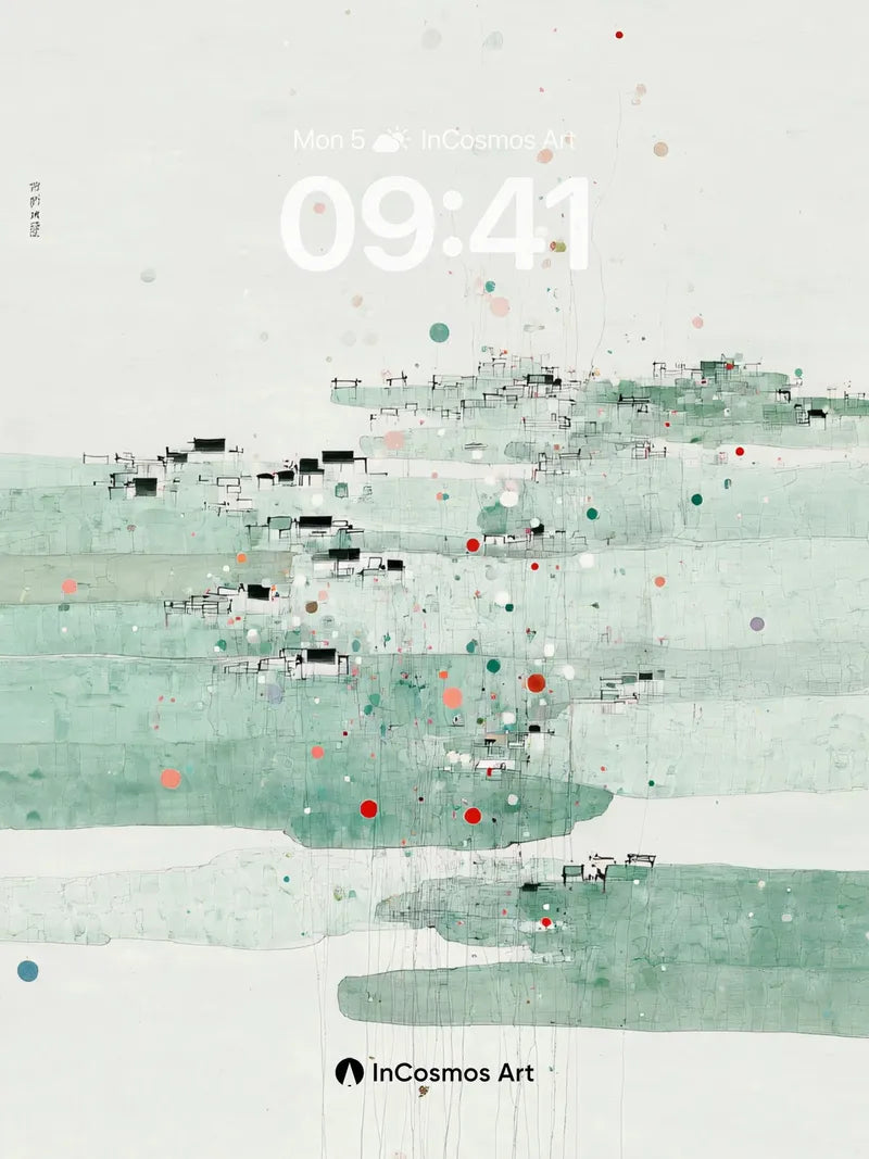 Serene Jade Mist Wallpaper with Floating Dots wallpaper for iPhone, iPad & Mac