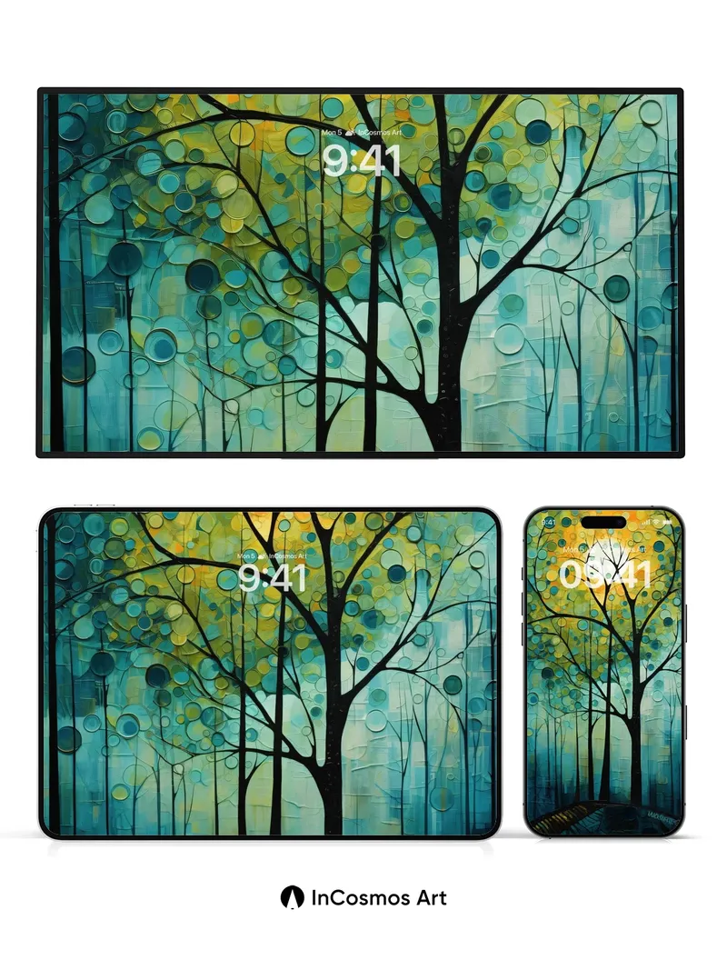 Luminous Forest Wallpaper with Cosmic Canopy