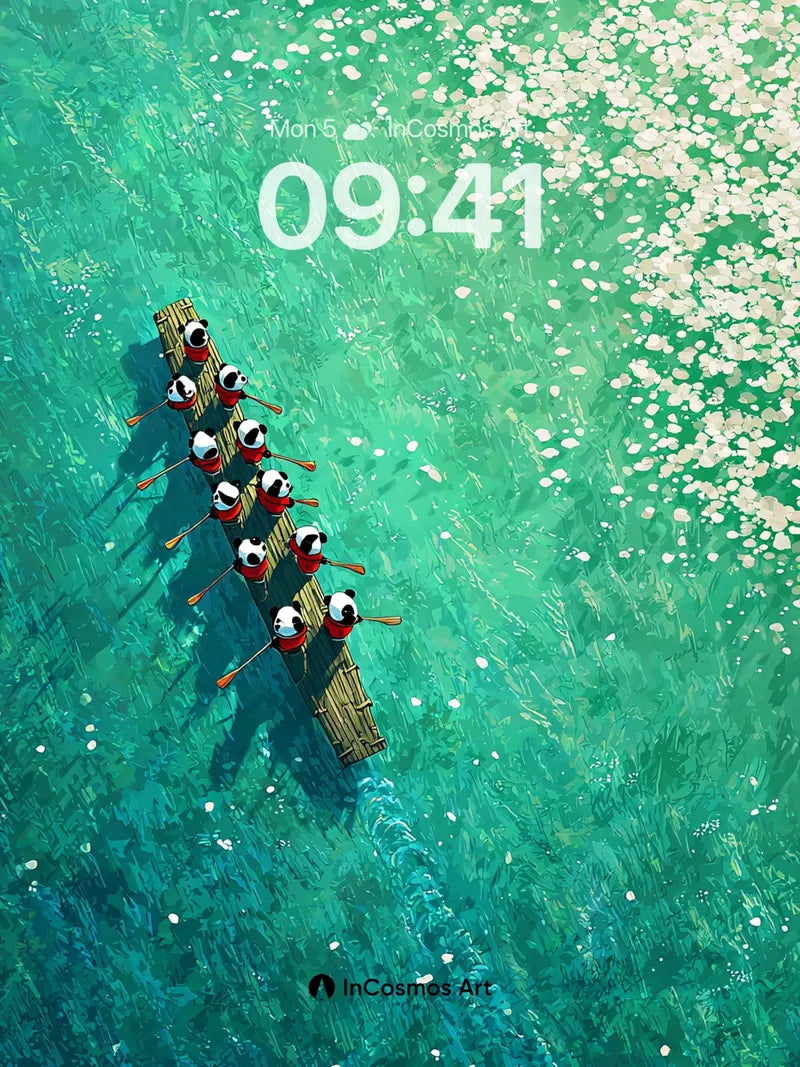 Serene Drift Wallpaper with Bamboo Rowers wallpaper for iPhone, iPad & Mac