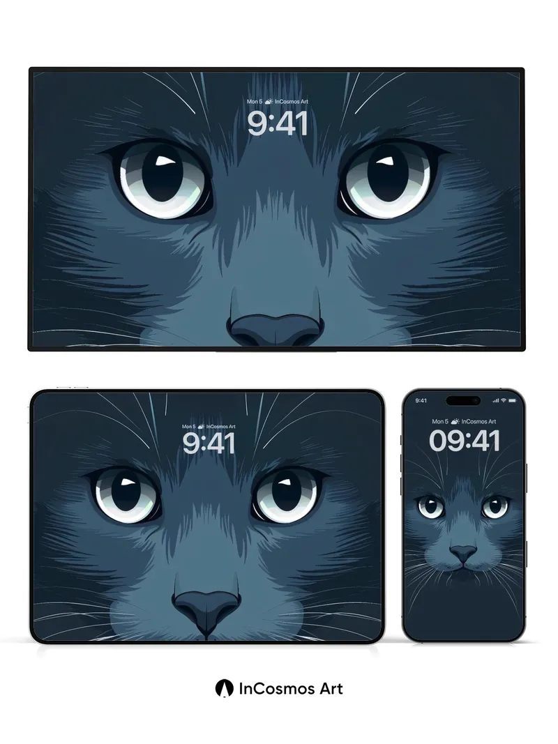 Midnight Gaze Wallpaper with Whispering Whiskers