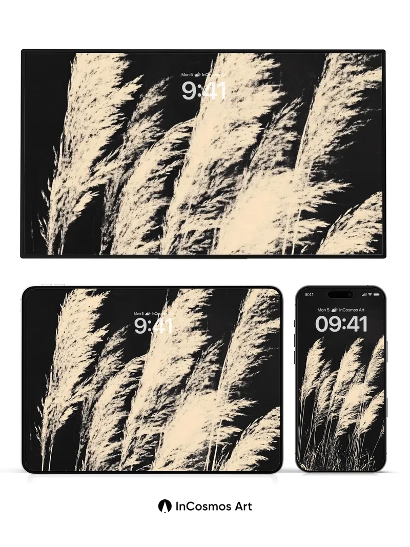 Silent Whisper Grass Wallpaper with Moonlit Feathers