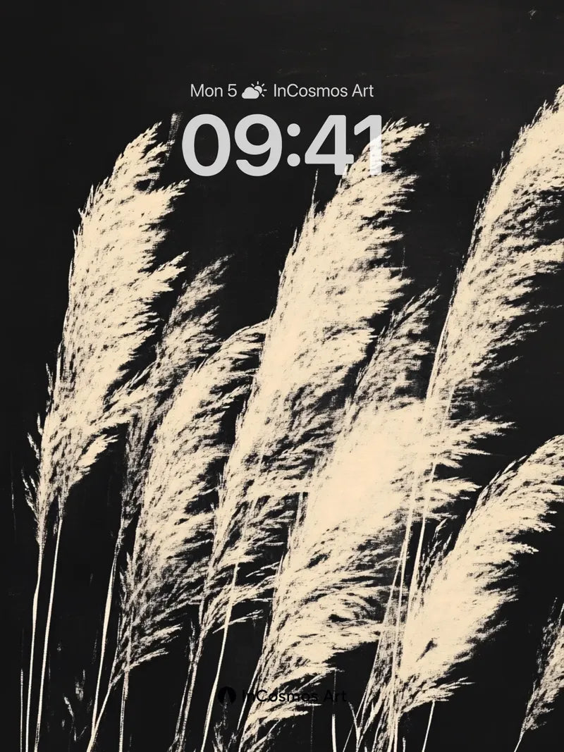 Silent Whisper Grass Wallpaper with Moonlit Feathers