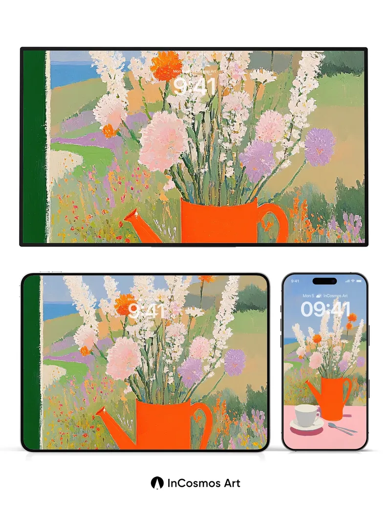 Sunlit Stillness Wallpaper with Orange Jug Bloom