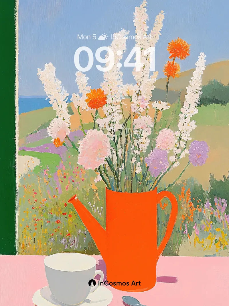 Sunlit Stillness Wallpaper with Orange Jug Bloom