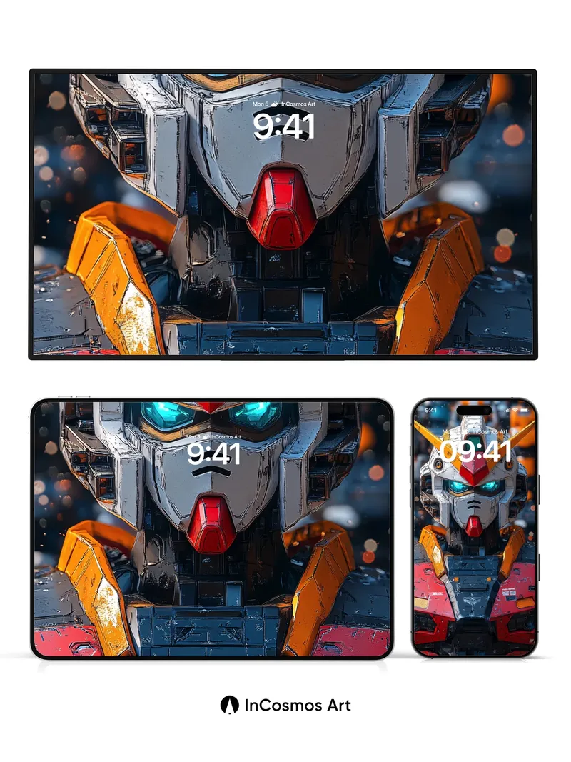 Neon Pulse Gundam Wallpaper with Weathered Armor