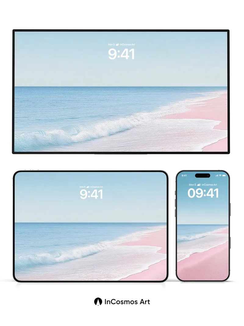 Serene Pink Shore Wallpaper with Gentle Waves