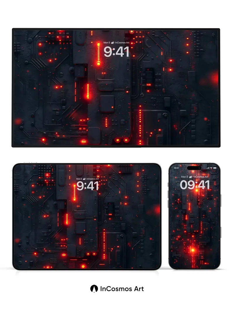 Crimson Circuit Wallpaper with Pulse Lights