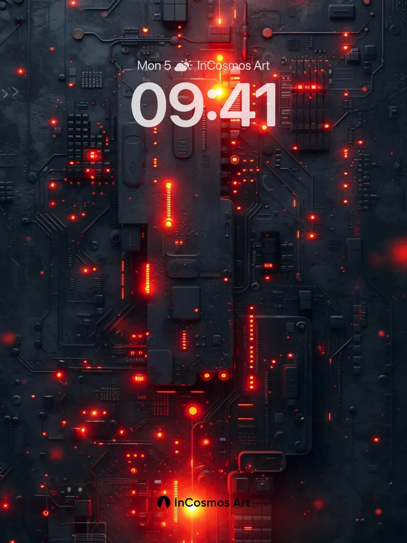 Crimson Circuit Wallpaper with Pulse Lights