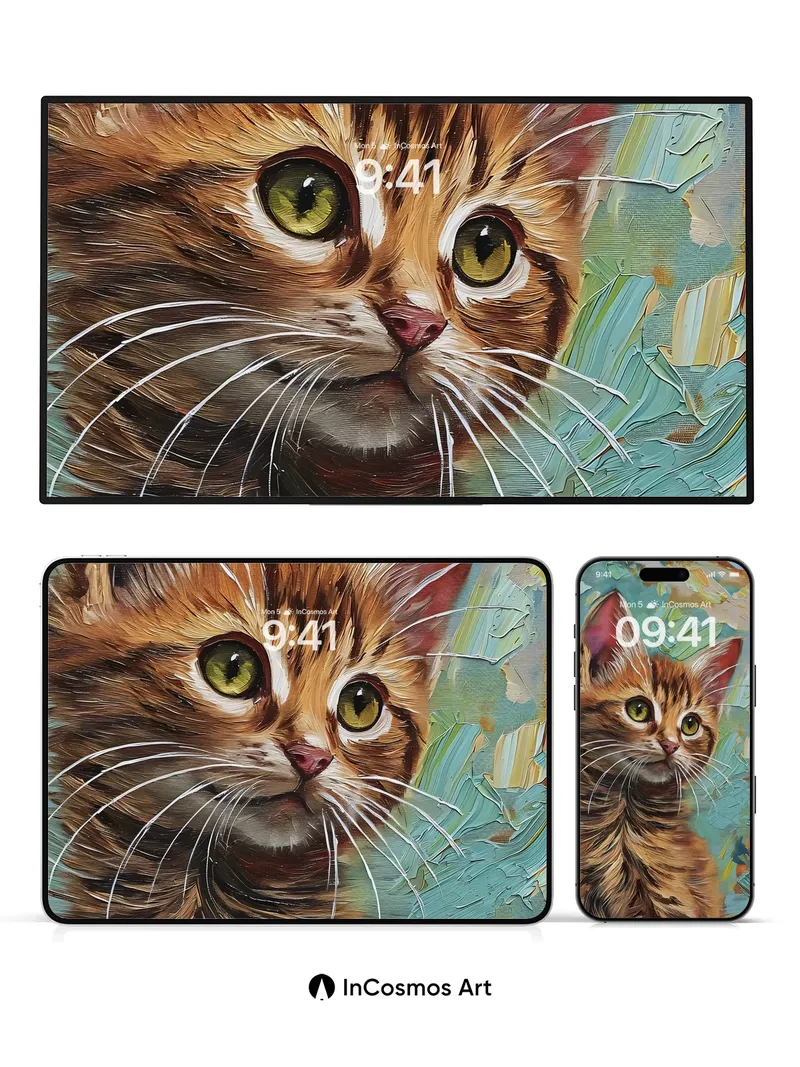 Whiskered Wonder Wallpaper with Impressionist Brushwork
