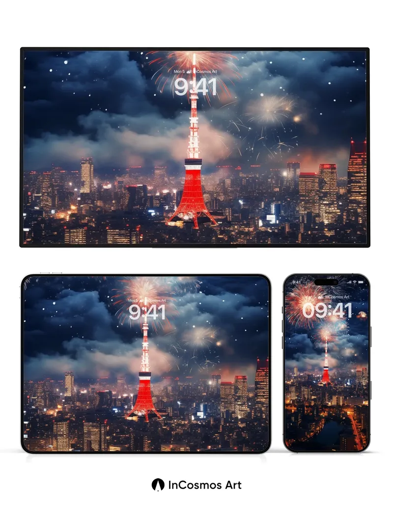 Firelight Symphony Wallpaper with Tokyo's Pulse