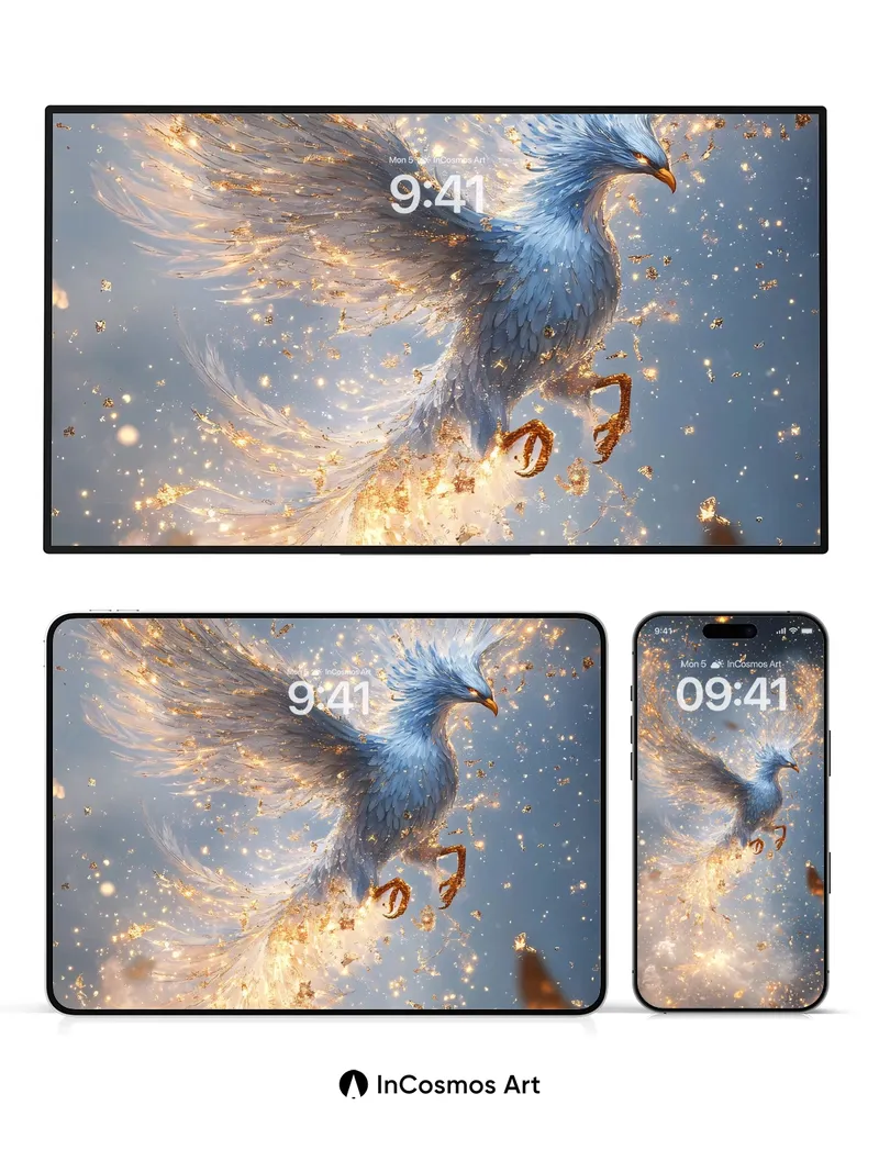 Celestial Phoenix Wallpaper with Golden Embers