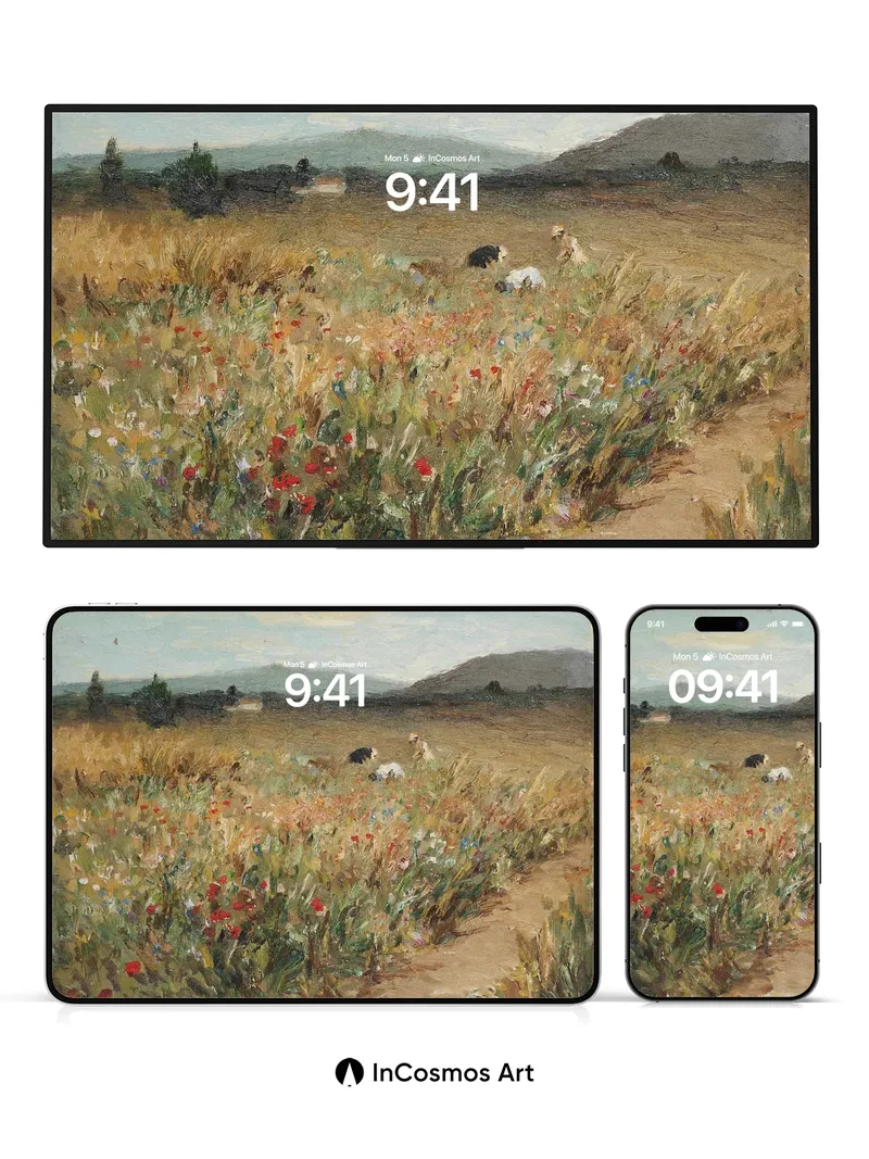 Golden Hush Wallpaper with Wildflower Whispers