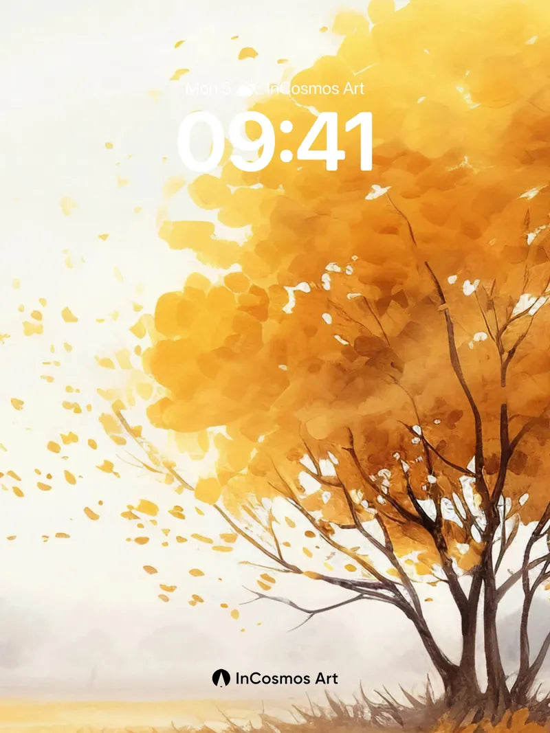 Autumn Hush Wallpaper with Floating Gold Leaves