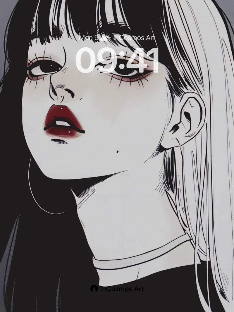 Silken Shadow Wallpaper with Crimson Lips